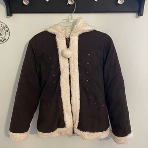 Girls reversible fuzzy puffer jacket